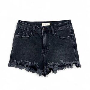 Altar’d State Black Denim Frayed Shorts Cut Off Size S Western Country Goth‎